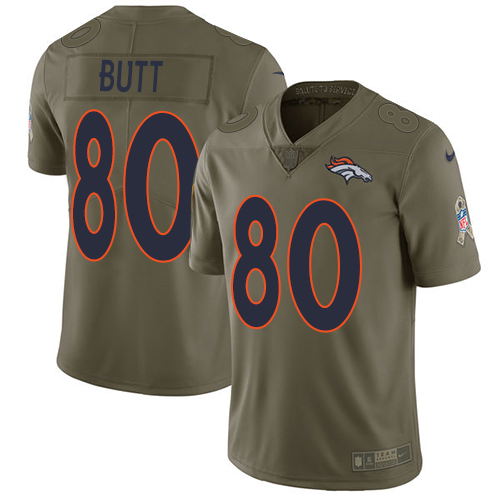 Nike Broncos #80 Jake Butt Olive Men's Stitched NFL Limited Salute to Service Jersey - Click Image to Close